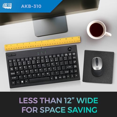 Akb-310Ub - Wired Usb Mini Trackball Usb Keyboard, 87-Key Us Layout, Black