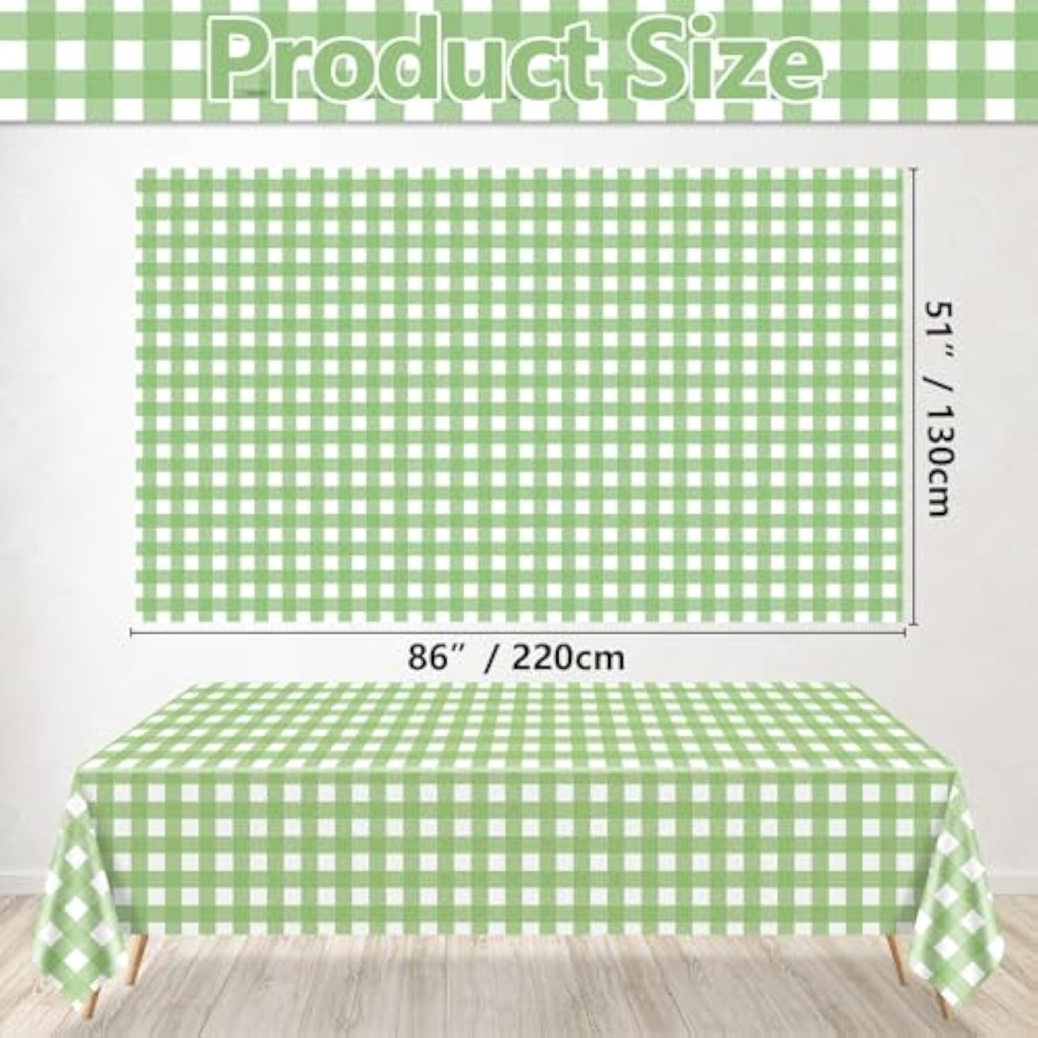 4 Pack Sage Green Gingham Tablecloths, Light Green And White Checkered Tablecloths 86.6 X 51.2 Inches Rectangular Waterproof Picnic Table Covers For Birthday Party Holiday Outdoor Supplies