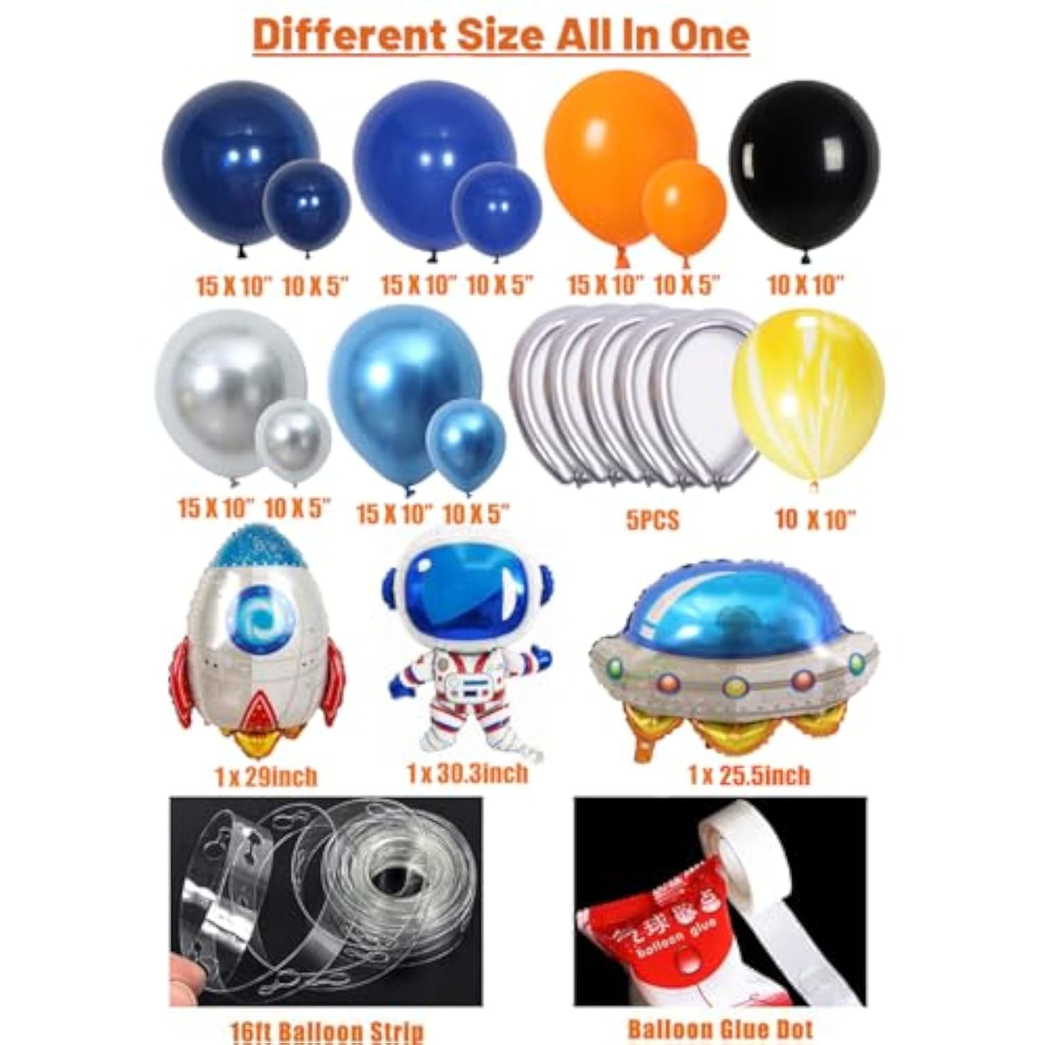 Diy Outer Space Balloon Garland Arch Kit 148Pcs For Outspace Baby Shower Two The Moon Birthday Ufo Astronaut Themed Planet Rocket Party Decoration (Blue Orange Silver 01)