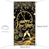 2026 Happy New Year Black Gold Door Banner for Front Porch