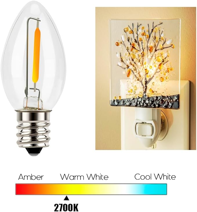 C7 Candelabra LED Light Bulbs E12 Chandelier Base Warm White 2700K Clear Bulbs 4 Pack
