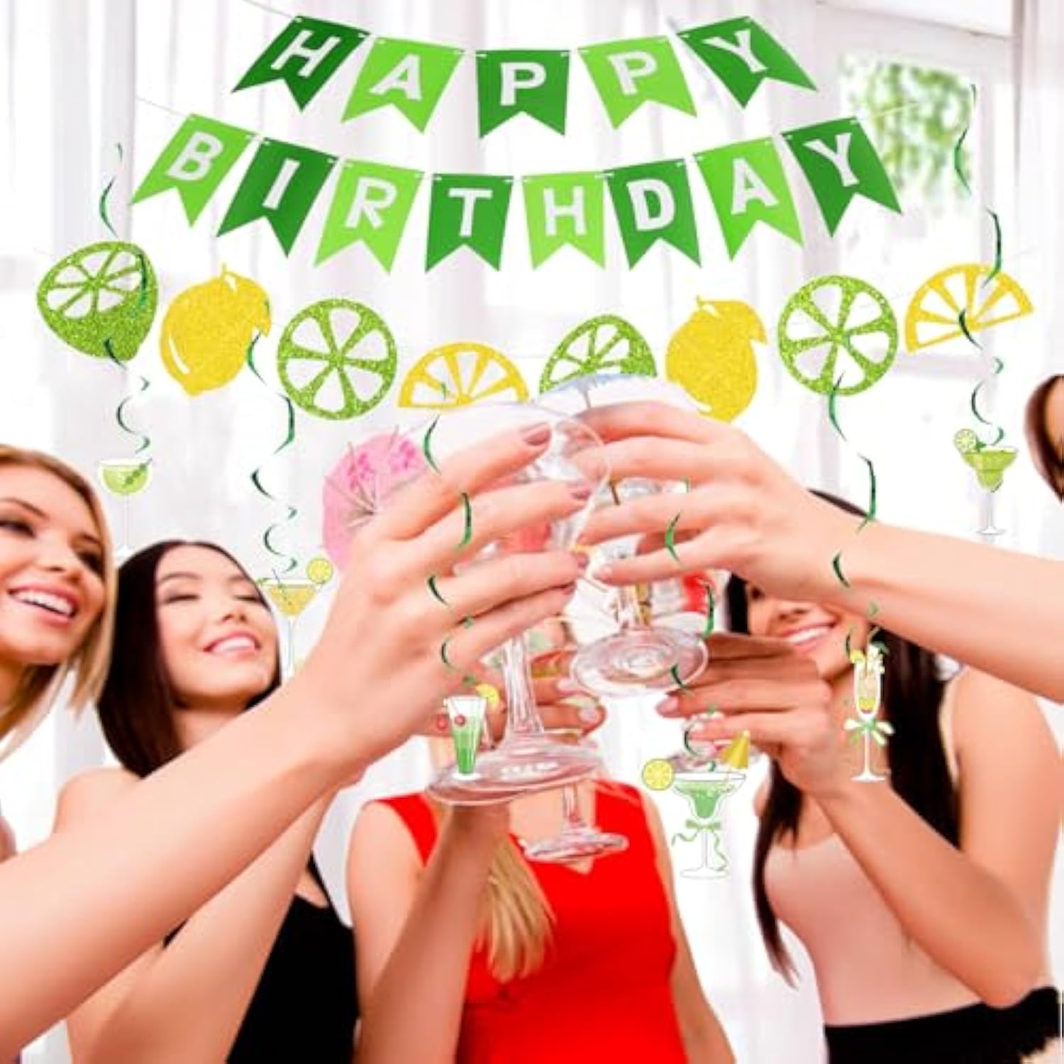 Birthday Decorations,Green Margarita Happy Birthday Banner With Martini Hanging Swirl Streamers, Margarita Party Decorations Accessory For Women Man