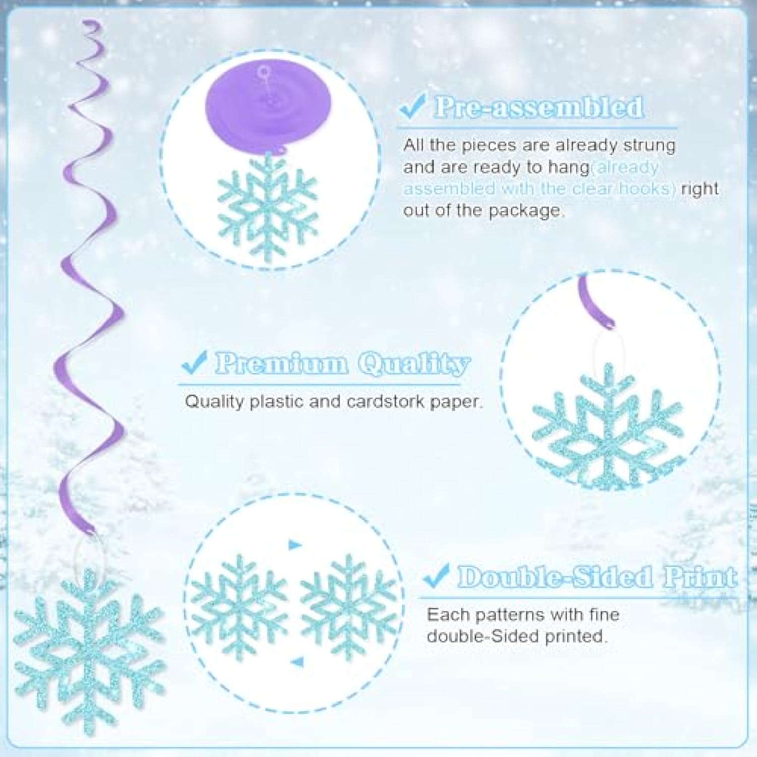 20Pcs Winter Snowflake Hanging Swirls Decorations, Winter Hanging Ceil