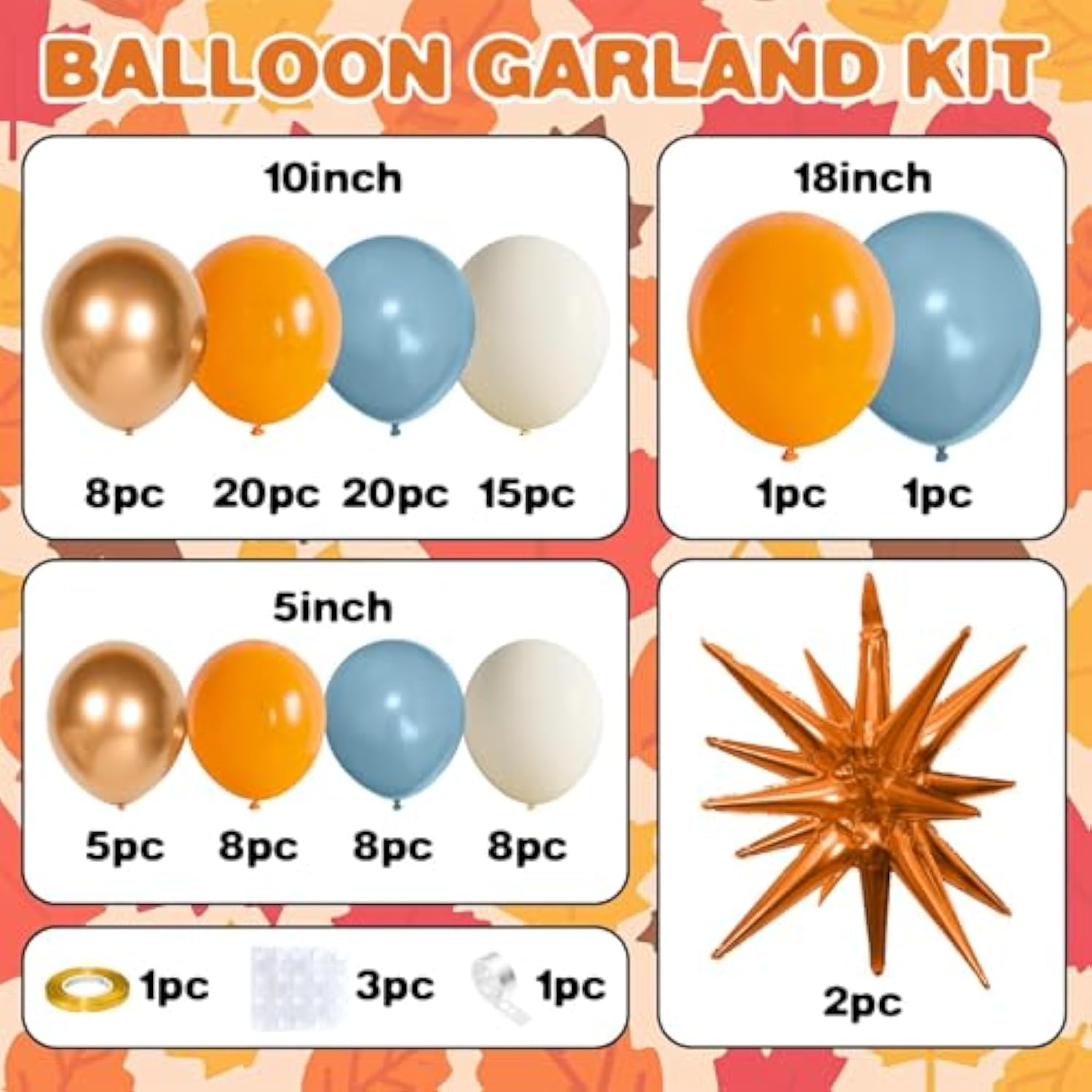 Fall Thanksgiving Balloon Arch Kit: Orange, Blue & Gold Boho Decor