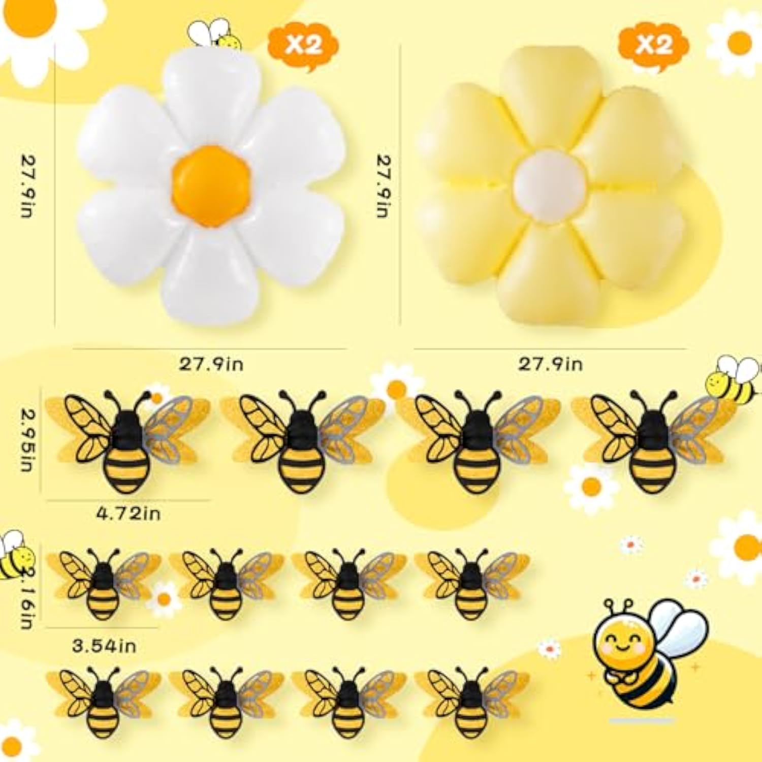 140 Pcs Bee Balloons Garland Kit,Yellow Black White Balloons With Bee Stickers Gold Confetti Daisy Foil Balloons For Honey Bee Birthday Baby Shower Spring Theme Party Decoration