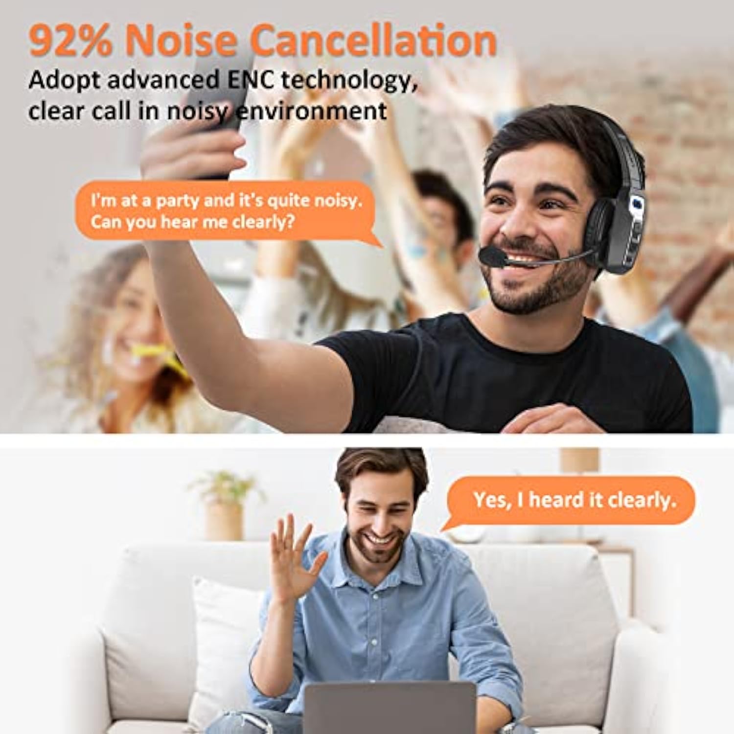 Bluetooth Headset With Microphone, Trucker Bluetooth Headset With Ai Noise Cancelling & Mute Button, Wireless On-Ear Headphones 60 Hrs Working Time, For Trucker Home Office Remote Work Zoom