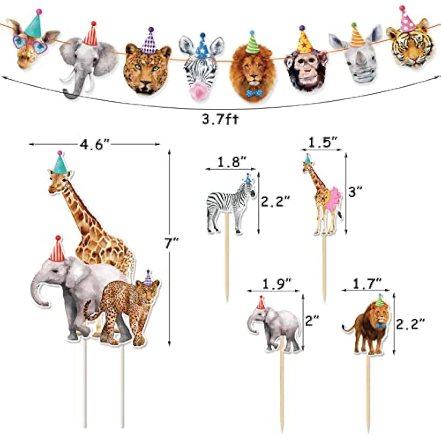 Safari Party Animal Birthday Set – Wild One Banner, Balloons, Cake & Cupcake Toppers Jungle Decor