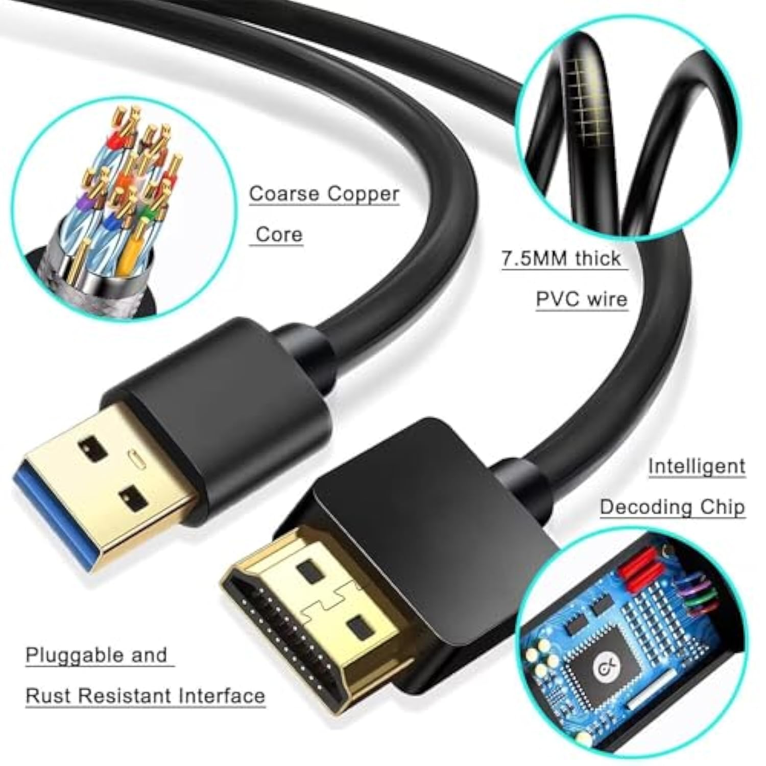 Usb To Hdmi Charging Cord Cable 1.6Ft, Usb 2.0 Male To Hdmi Male Fast Charger