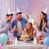 Silver Party Hats For Adults And Kids 10 Pack, 7.9 Inch Large Birthday Cone Hats Bulk, Metallic Foil Paper Headwear For Men, Women, New Year Eve Office Event Decorations