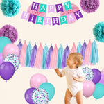 Teal Blue Purple Pink Birthday Decorations, Purple Birthday Party Decorations For Girls Women With Banner Pompoms Tassels Balloons