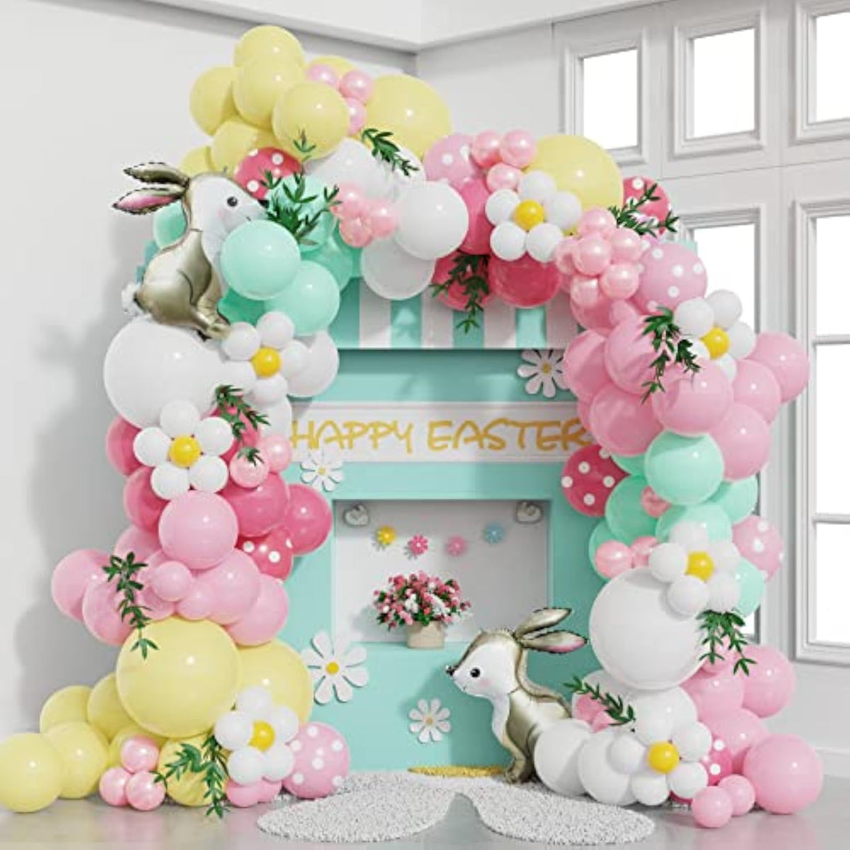 Easter Balloon Garland Arch Kit, 164Pcs Pastel Balloon Arch With Large Bunny Foil Balloon For Easter Party Supplies Spring Birthday Decorations