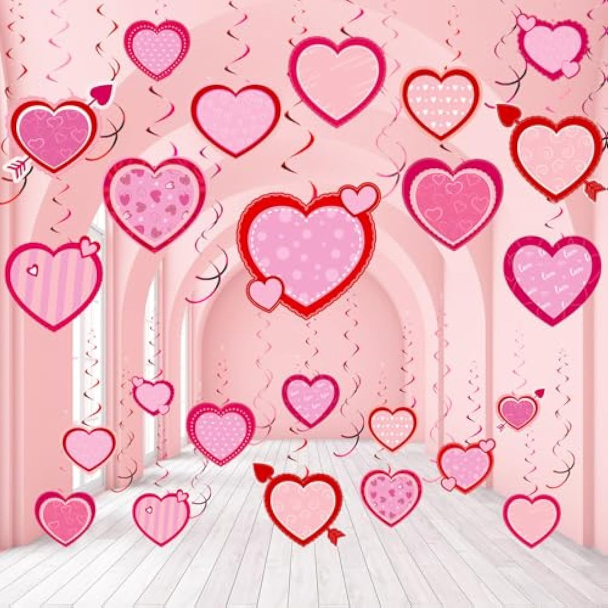 54 Pcs Valentine‘S Day Hanging Decorations Pink Red Hearts Hanging Swirls Valentines Love Cutouts Ceiling Streamers Decor Party Favors For Anniversary Wedding Engagement Birthday