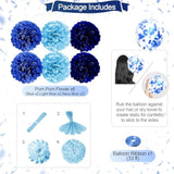 Blue Birthday Decorations – Banner, Balloons, Pom Poms & Foil Curtain for Boys