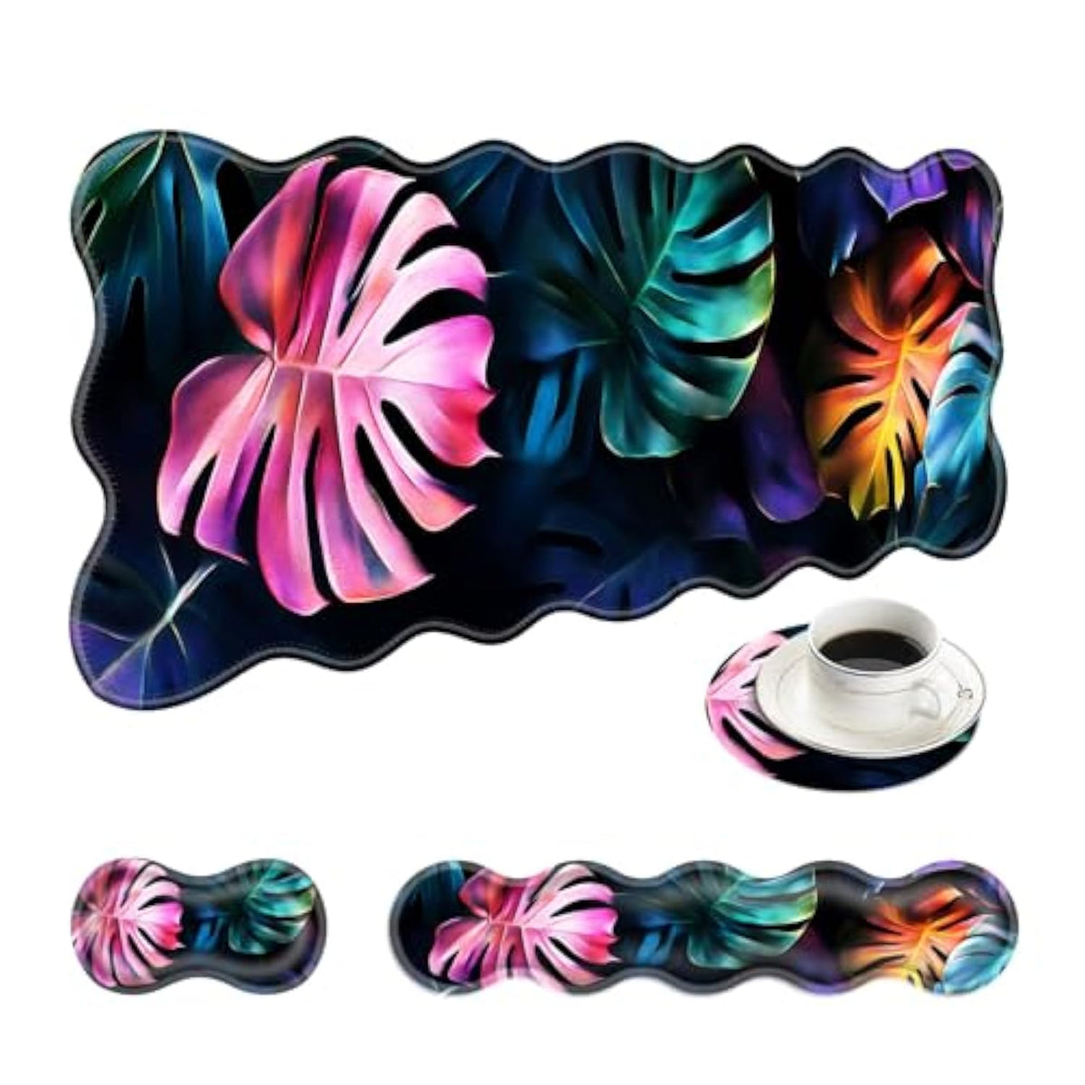 Large Mouse Pad And Keyboard Wrist Rest, Desk Pad For Keyboard And Mouse, 4-In-1 Large Gaming Mouse Pad With Wrist Support, Desk Mat For Home Office Study Game-Colorful Tropical Leaf