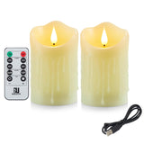 Flameless Candles With Rechargeable Battery, 3" X 5", Set Of 2, Electronic Candles With Remote And Timer, Led Pillar Candle Real Wax 3D Wick, Ivory Led Candle For Home, Wedding, Christmas