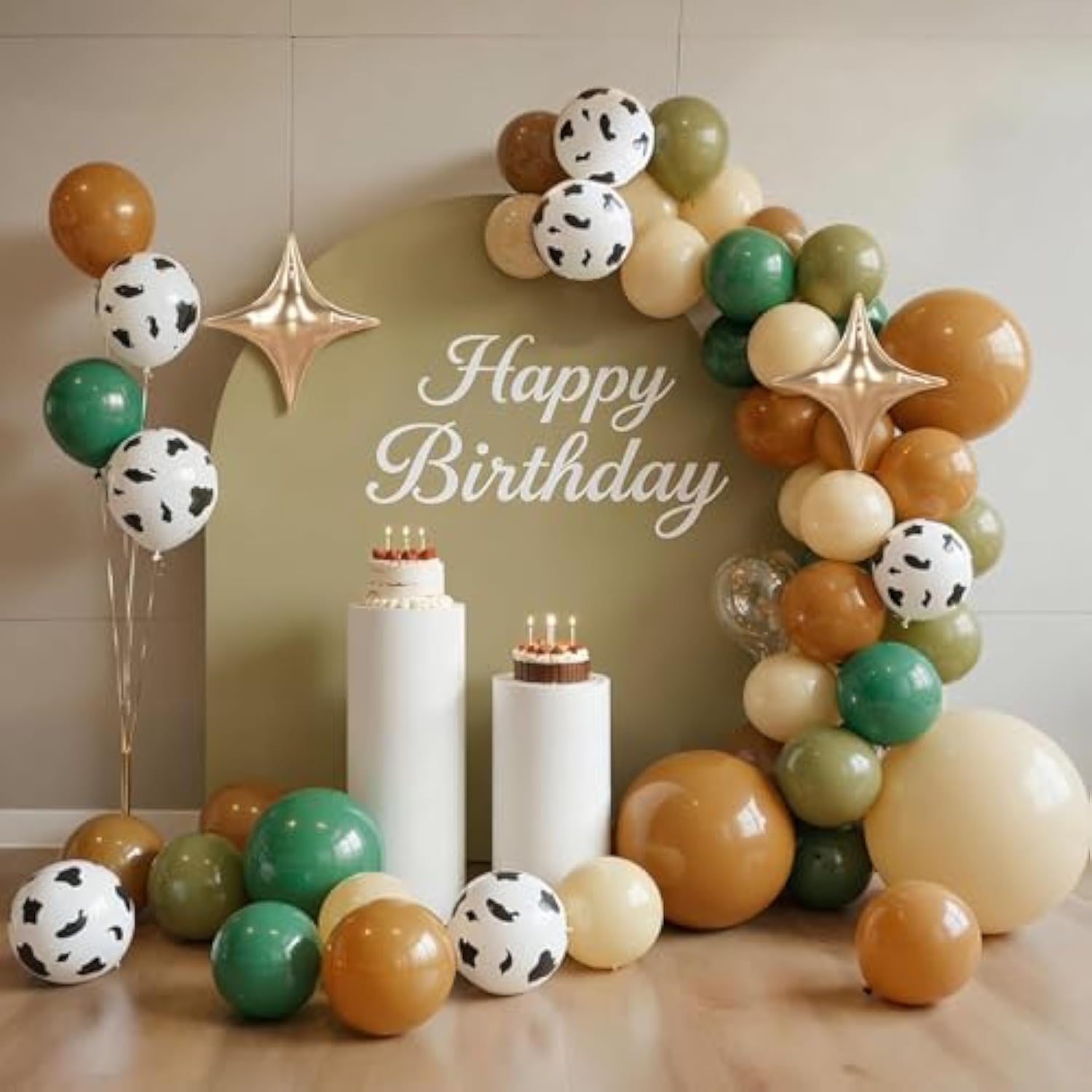Western Cowboy Balloons Cow Print Brown Sand White Olive Green Khaki Balloon 12 Inch 40Pcs Decorations For Wild Western Farm My First Rodeo Baby Shower Birthday Party Backdrop Decor Supplies