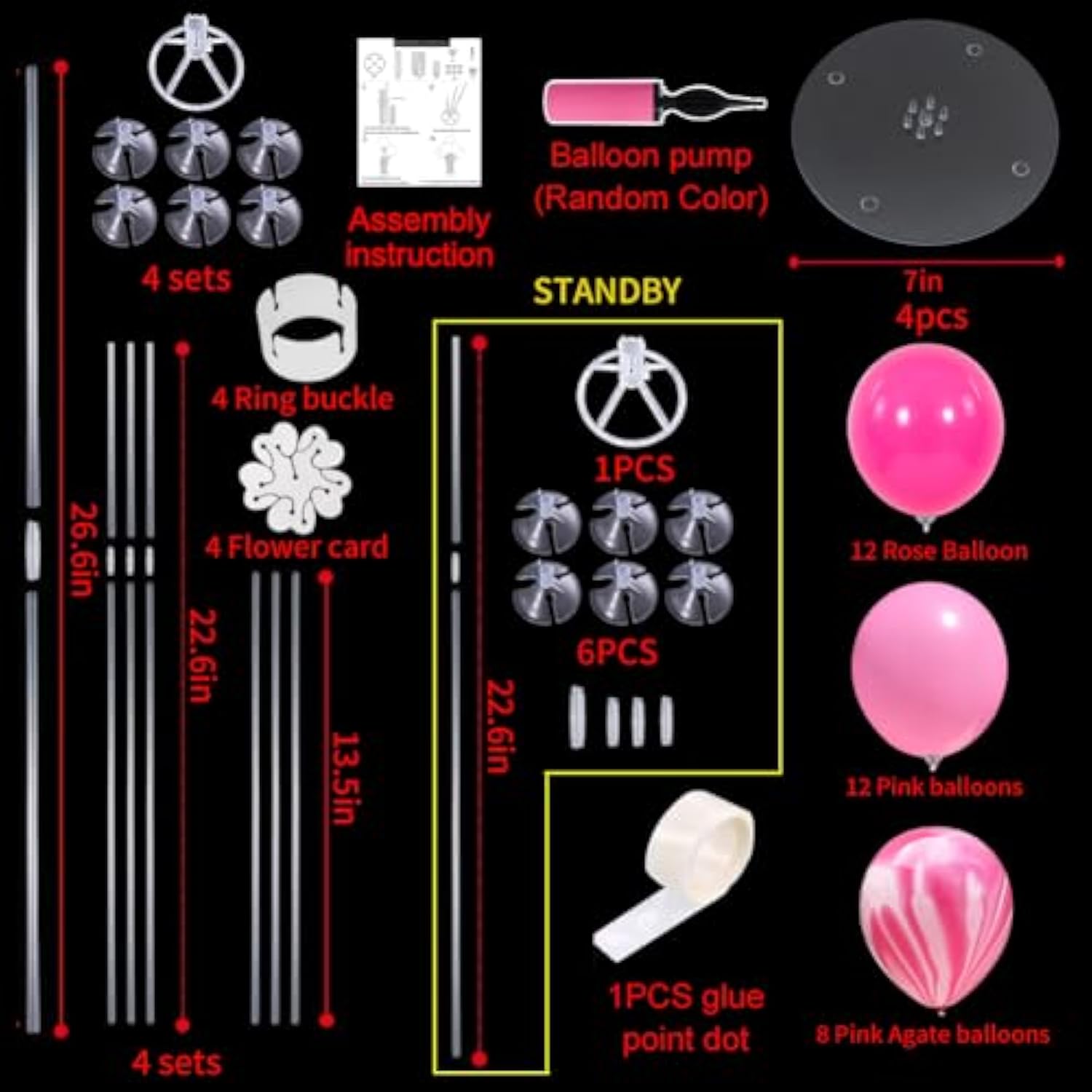 2 Set Balloons Stand Kit Pink Marble Table Birthday Decorations For Fo