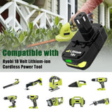 2-Pack 3.6Ah Replacement Battery and Charger for Ryobi 18V Tools
