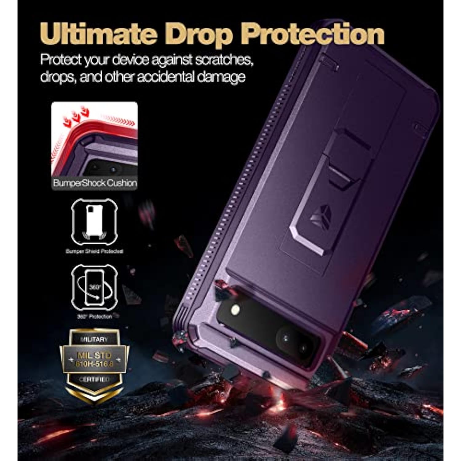 Full Body Case For Google Pixel 6A, [Built In Screen Protector And Kickstand] Heavy Duty Military Grade Protection Shockproof Protective Cover For Google Pixel 6A (Phantom Purple)