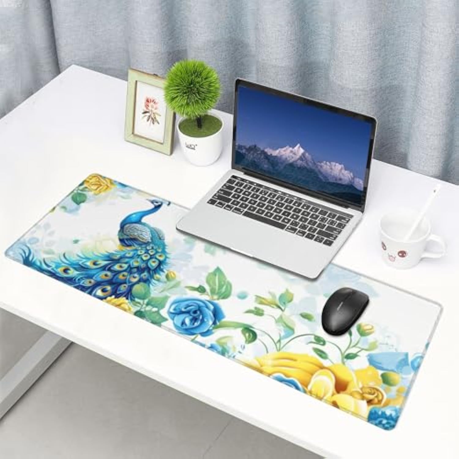 Peacock Mouse Pad For Desk Large Computer Game Desk Mat Mouse Mat Non-Slip Large Keyboard Mouse Pad For Office And Desktop(31.5 X 11.8 Inch), Blue