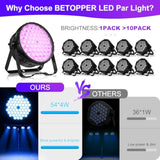 54 * 4W High Cri Par Light, Cri/Ra>90 Rgbw 4 In 1 Ultra-Bright Led Stage Lights,Up To 5500 Lm Party Lighting, Party Disco Dj Lights For Photography Video Wedding Show, 4 Packs
