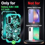 For Galaxy A36 5G/A56 5G Case,Glow In The Dark Three Layer Heavy Duty Shockproof Full Protection Hard Plastic Bumper+Soft Silicone Protective Case For Samsung Galaxy A36/A56 5G 2025,Blue Black