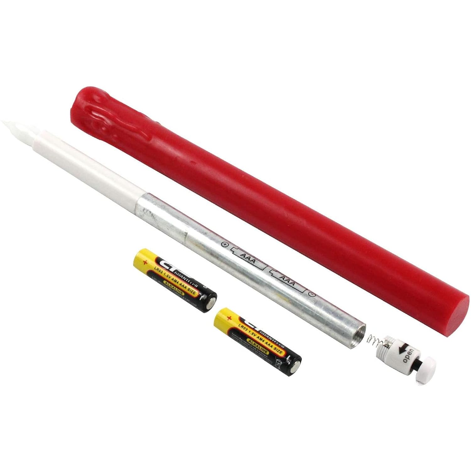 Red 10" Flameless Taper Candles With Timer, Battery Operated Candles, Push-Activated, Wax Drip, Warm White Light, Remote & 10 Batteries Included - Set Of 5
