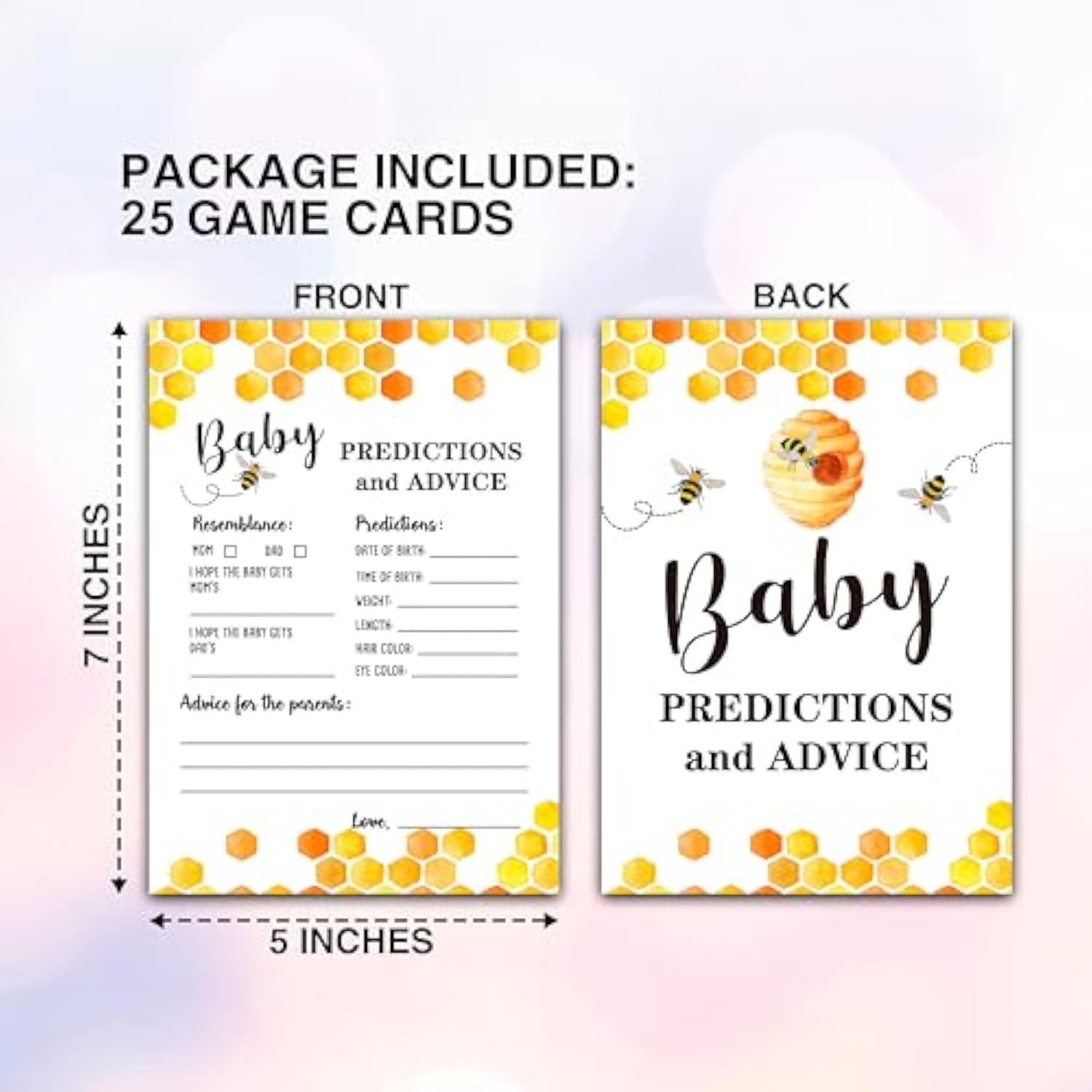 Bee Baby Shower Party Game Baby Predictions And Advice Cards(25-Pack), Mommy To Bee Themed Card Honeycomb Bumble Bee Baby Shower Decor, Baby Gender Reveal Party Game(5"X7") - Game-C01