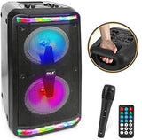 Bluetooth Speaker & Microphone System - Portable Stereo Karaoke Speaker with Wired Mic, Built-in LED Lights, MP3/USB, FM Radio (6.5 Subwoofers, 500