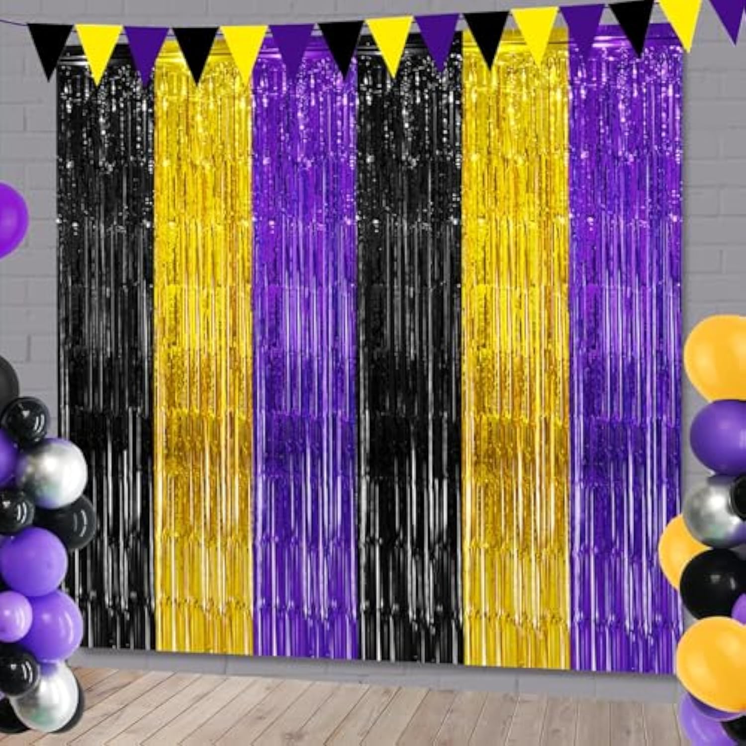 2 Pack Purple Gold Black Foil Fringe Curtains 3.28x6.56ft Backdrop Halloween Decor