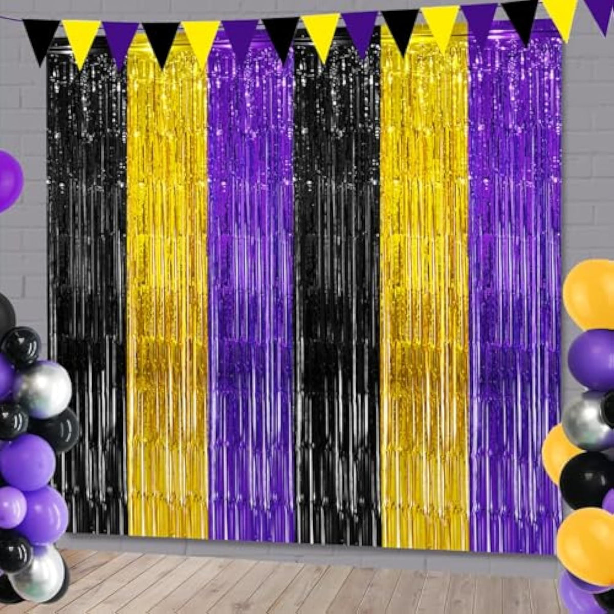 2 Pack Purple Gold Black Foil Fringe Curtains 3.28x6.56ft Backdrop Halloween Decor