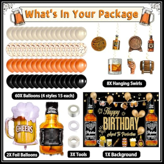 Whiskey Party Decorations For Men, Aged To Perfection Party Supplies W