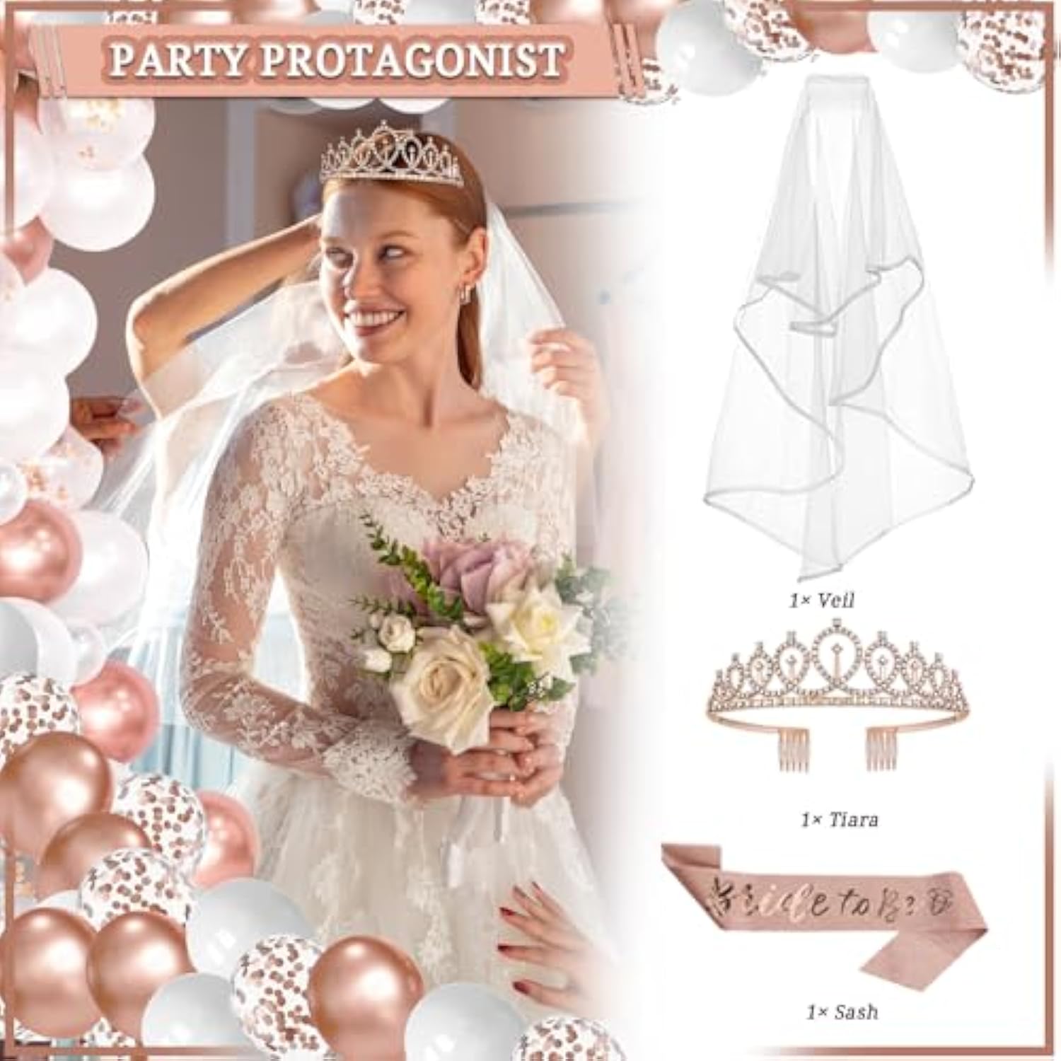 Rose Gold Bridal Shower Decoration Kit: Bachelorette Party Supplies for 25 Guests