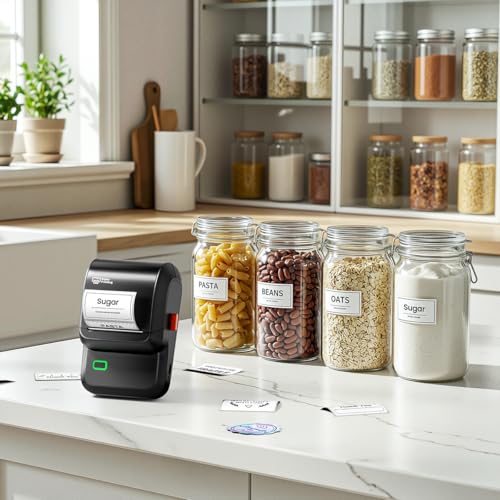 Label Maker Machine With Tape, M100 Barcode Label Printer, Address Label Maker With 4000 Icons And 300 Fonts, Bluetooth Thermal Printer For Small Business, Home, Office, School, Glossy Black
