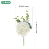12-Pack Boutonnieres For Men, Artificial Rose Flower Men Boutonnieres With Pin For Wedding/Anniversary/Formal Party, Pocket Boutonnieres For Men [Cream White]