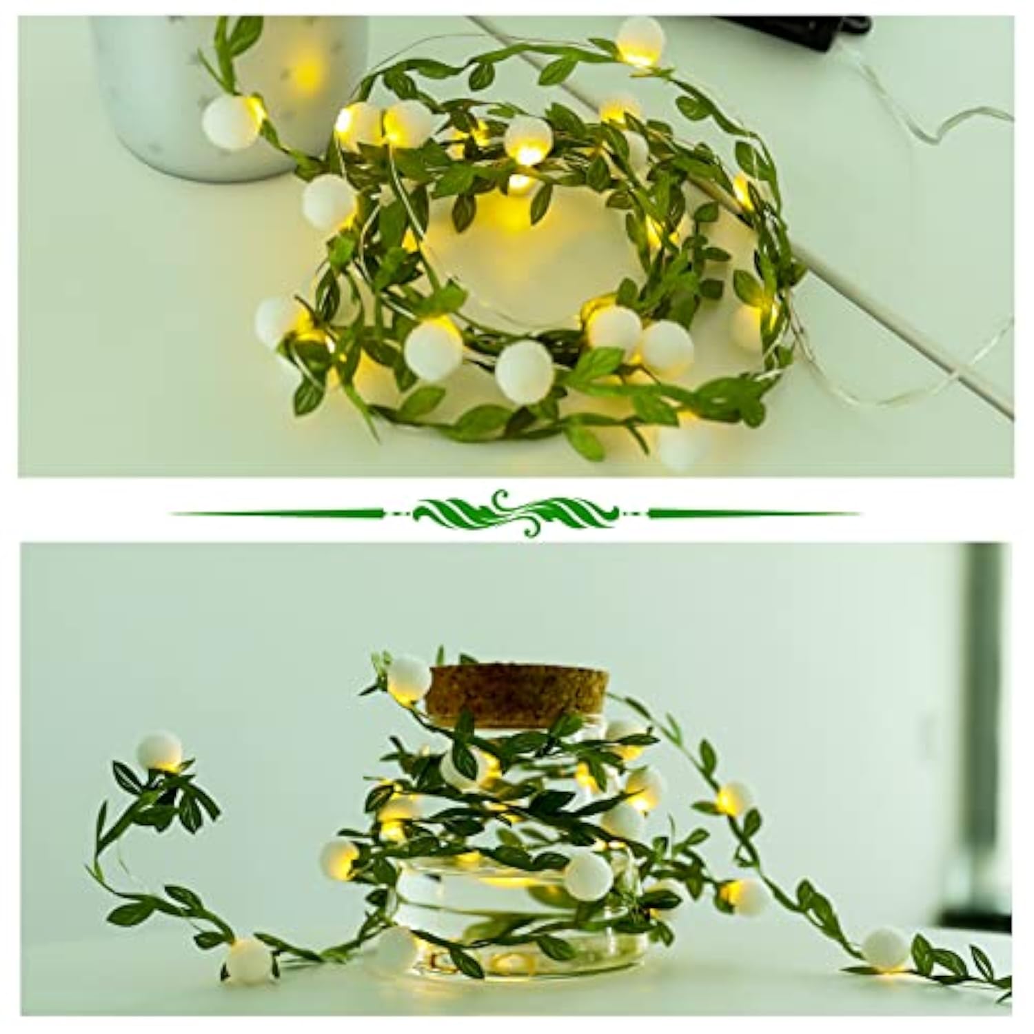 2Pack Ivy - Fairy String Lights With Green Leaf Garland With White Berry Battery Powered Light For Indoor Outdoor Christ