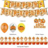 32Pcs Pumpkin Birthday Party Supplies Banner Balloons Cupcake Toppers Decorations Set