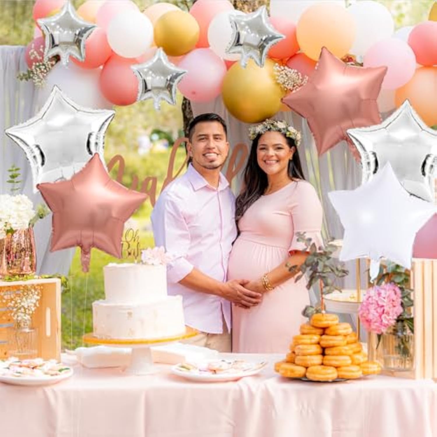 Rose Gold Star Foil Balloons, 15Pcs 18Inch White Silver Rose Gold Ball