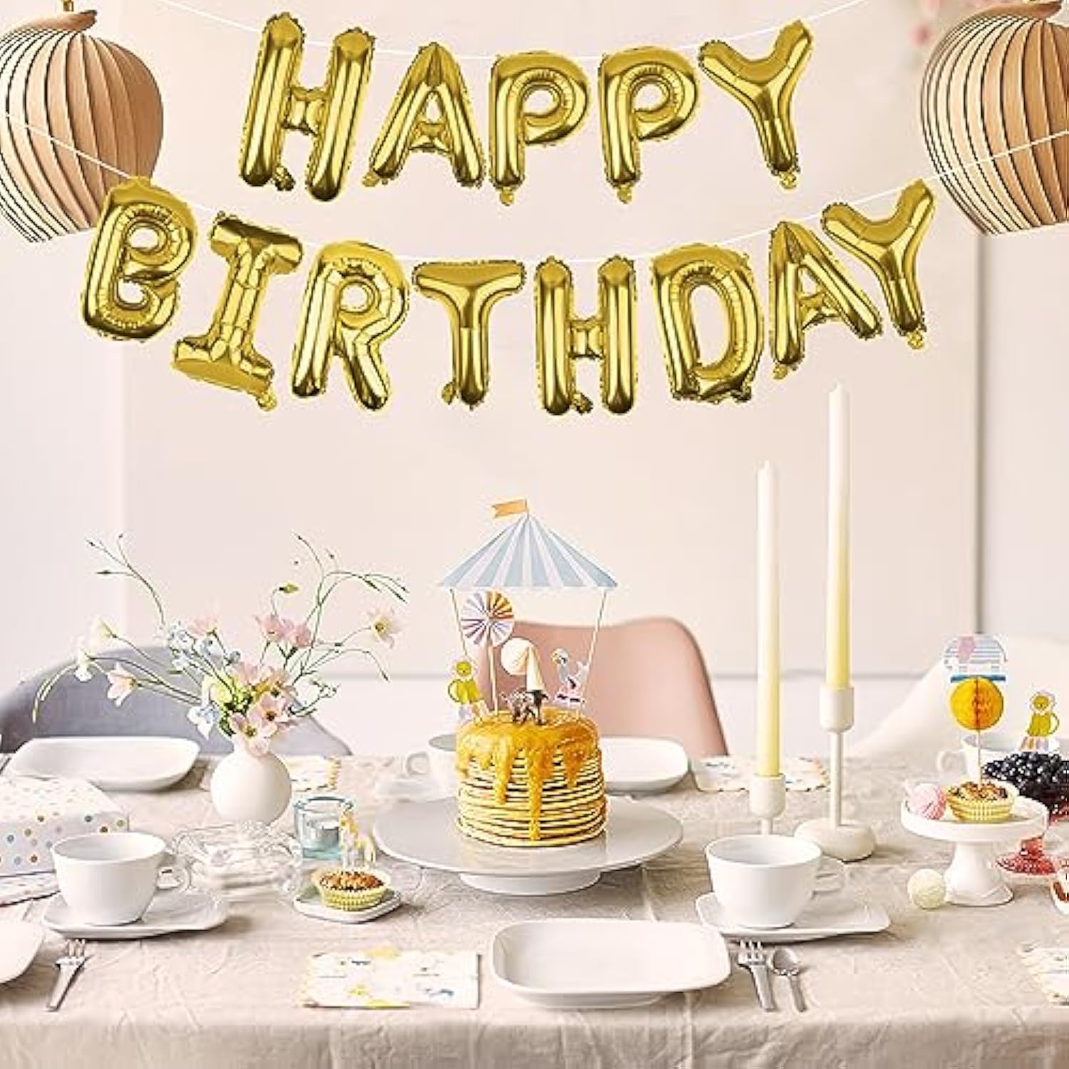 Gold Happy Birthday Balloons Banner 16 Inch Mylar Foil Letters, Inflatable Party Decor And Birthday Decorations For Women, Men, Boys & Girls Kids And Adults, Reusable, Party Supplies