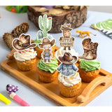 48Pcs Little Cowboy Baby Shower Cupcake Toppers - My First Rodeo Decorations Boy, A Little Cowboy Is On The Way Party Decor