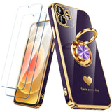 iPhone 12 Case with 2 Screen Protectors 360° Ring Holder Purple
