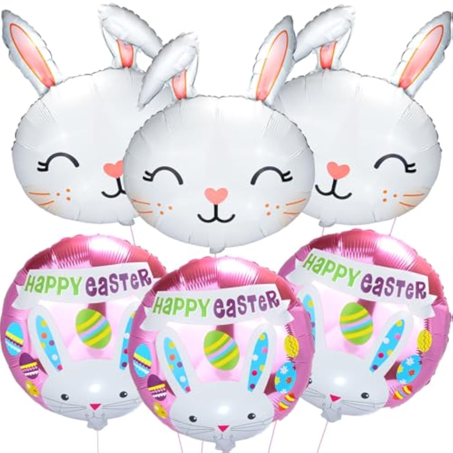 Xjyxqf Easter Bunny Balloons 6Pcs 18Inch - Bunny & Rabbit Head Foil Balloons For Easter Party Decorations, Balloon Arch Kit With Hanging String,Spring Home Backdrop Supplies (Bunny Balloons)
