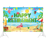 Summer Hawaiian Beach Themed Happy Retirement Banner Backdrop for Retirement Party Decorations, 71x43 Inches