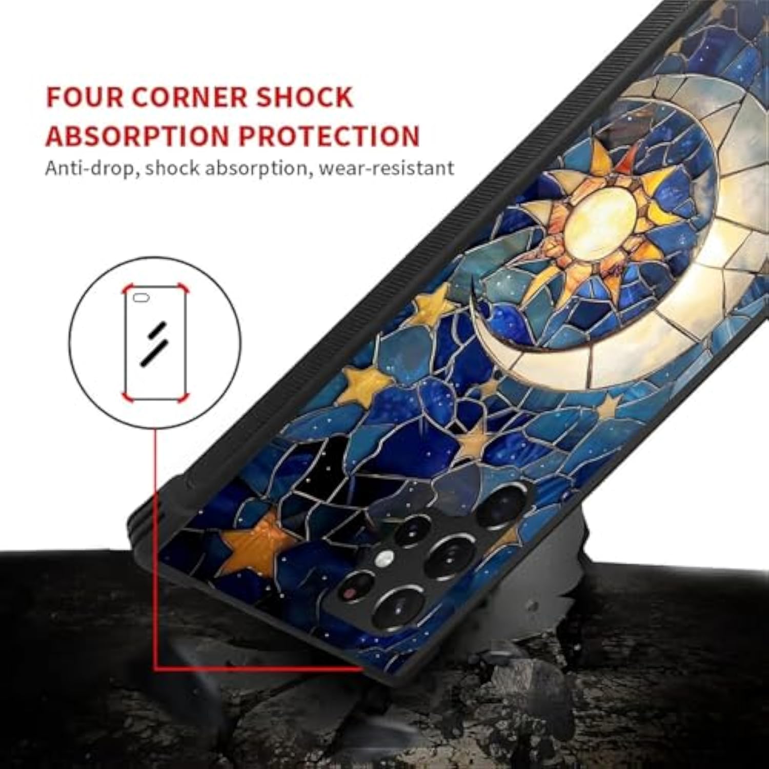 Compatible With Samsung Galaxy S23 Ultra Case,Moon Stars Glass Night Four Corner Airbag Case For Galaxy S23 Ultra,Christmas Drop Protection Corner