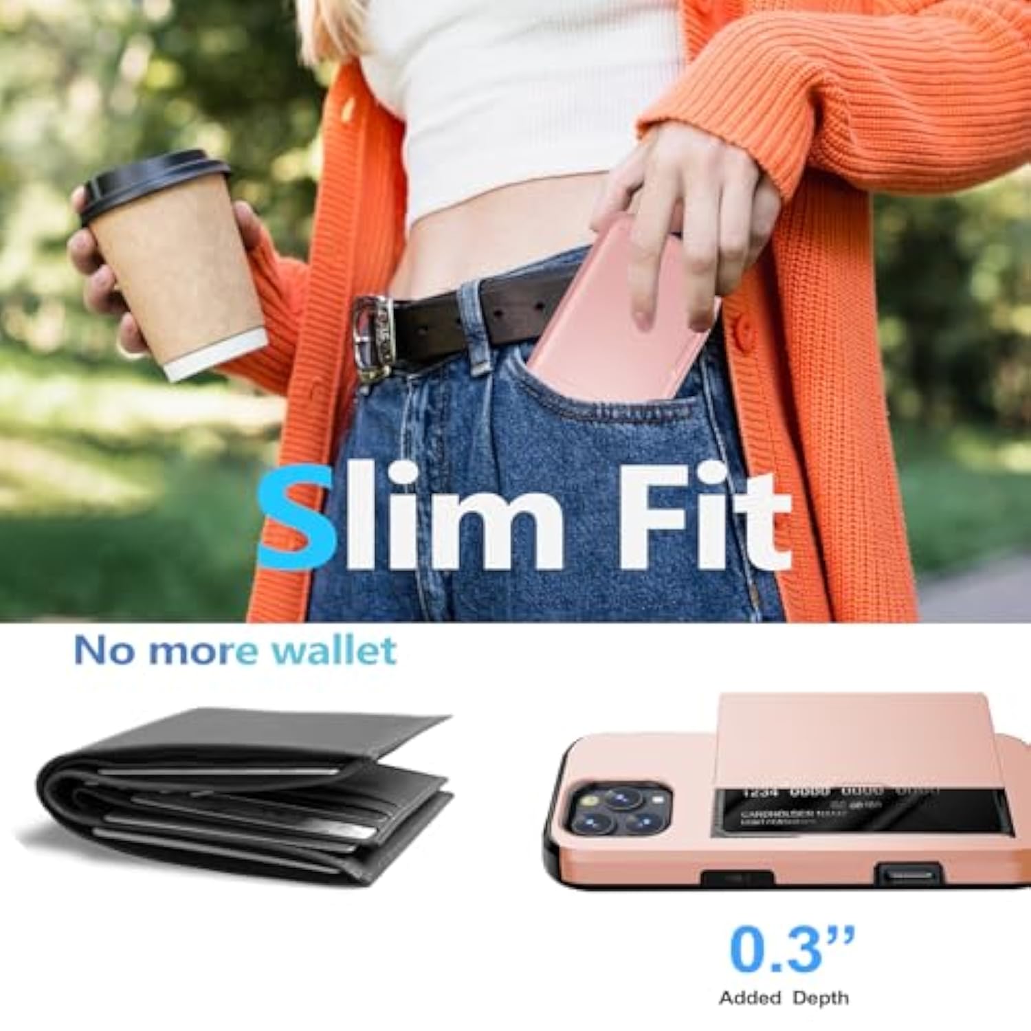 For 16 Pro Wallet Case With Card Holder + 2 Tempered Glass Screen Protector Protective Shockproof Hidden Card Slot Slim Case Women Men 16 Pro 6.3? 2024 (Rose Gold)