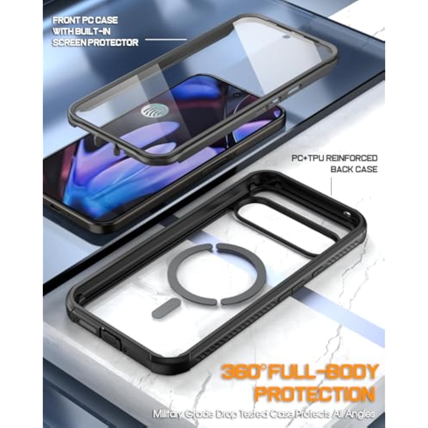 Pixel 9 Pro XL Case, MagSafe, Fingerprint ID, Shockproof, Clear, Screen Protector