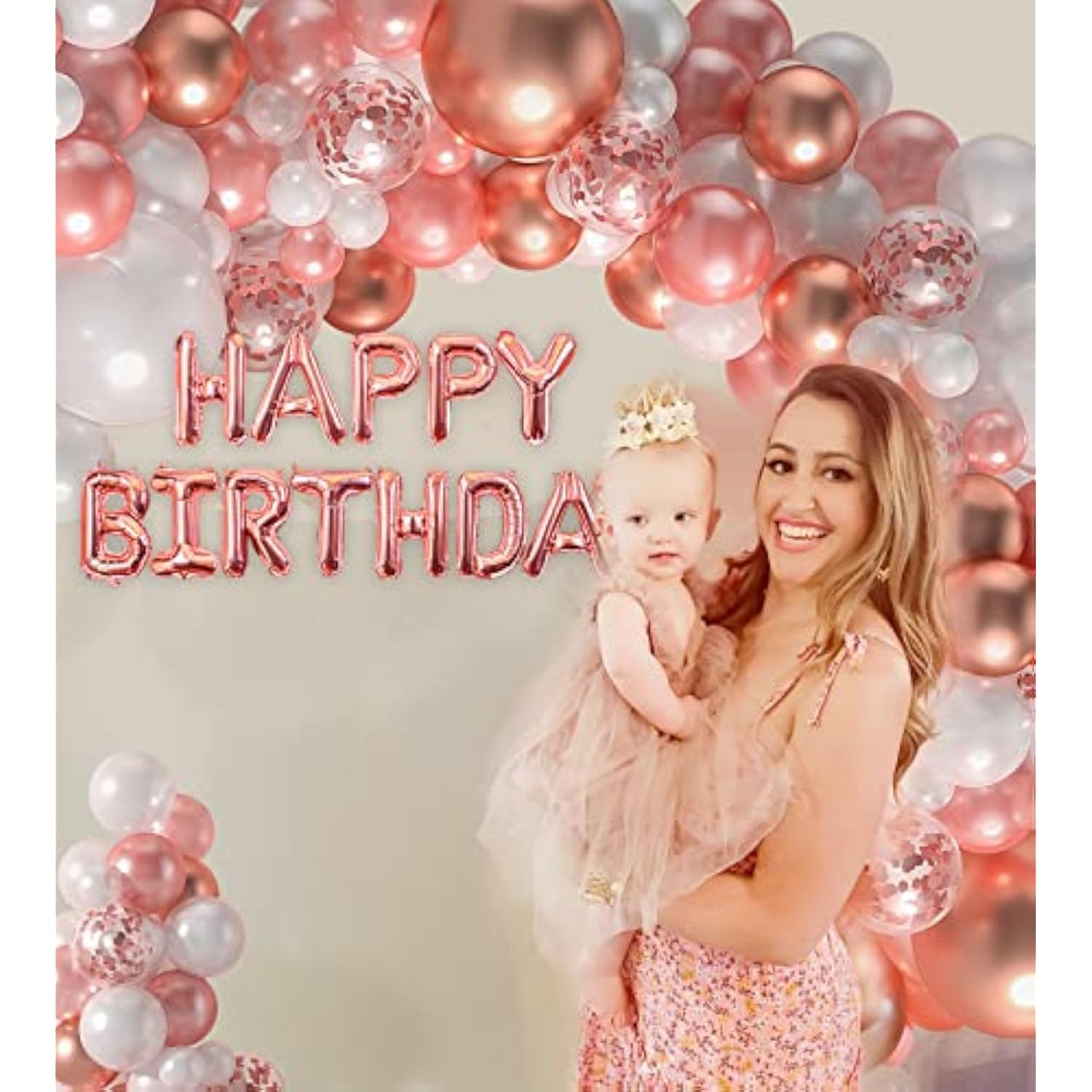 Rose Gold Balloons Garland Arch Kit - 5+12+18 Inch Rose Gold White Confetti Birthday Balloons Rose Gold Birthday Decorations For Women Girls Princess Engagement Wedding Party Decorations