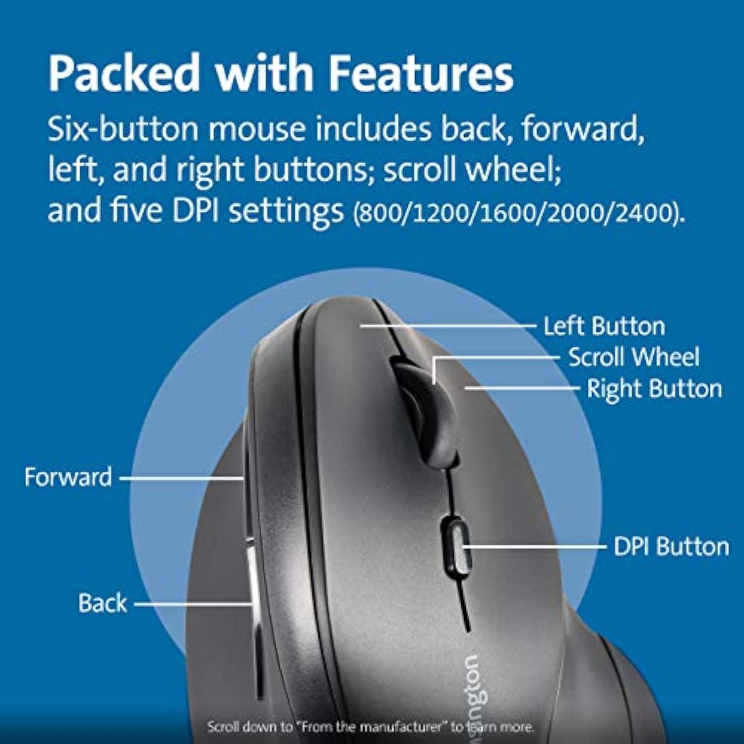 Kensington Ergonomic Vertical Wireless Mouse (K75575WW), Grey/Black
