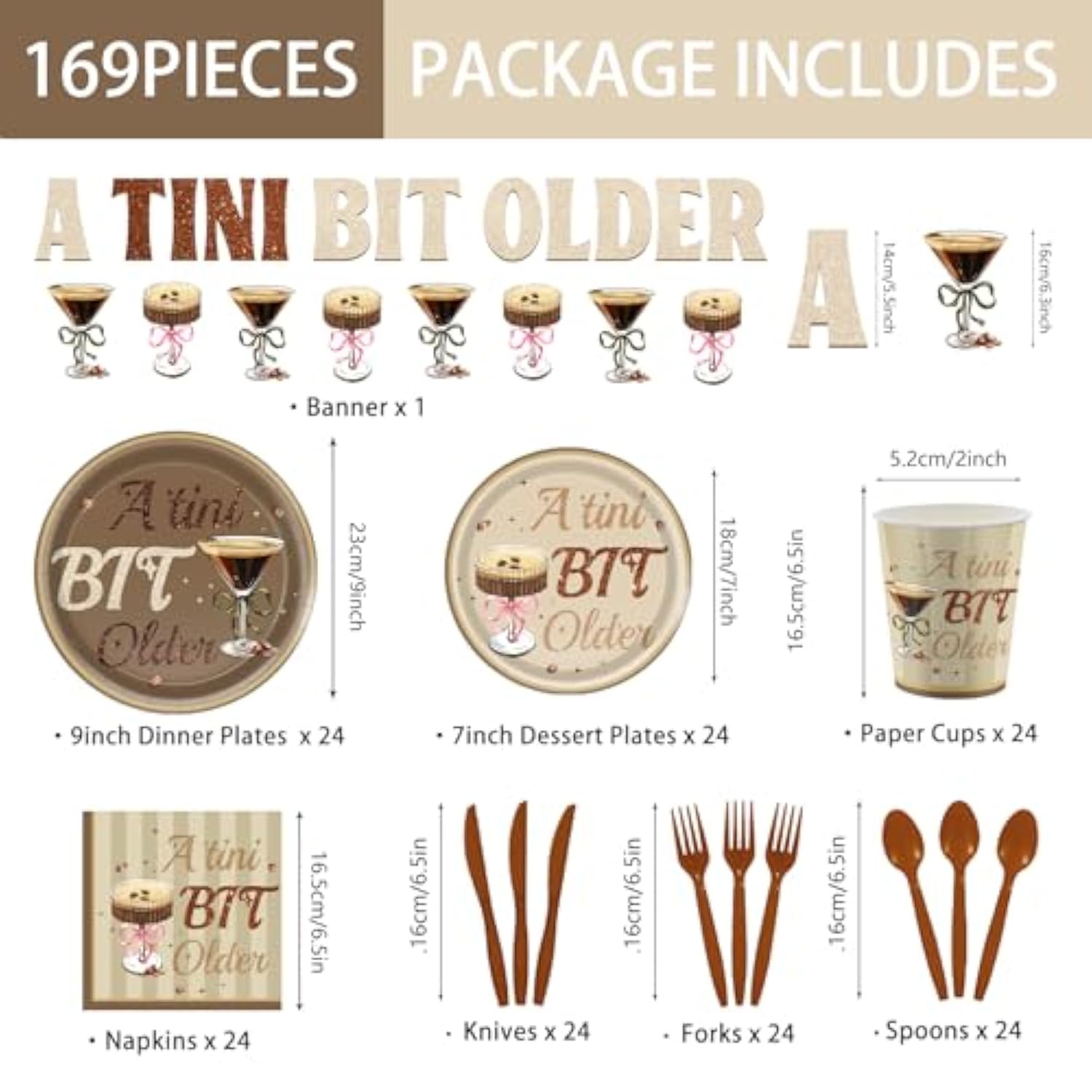 169Pcs Tini Bit Older Espresso Martini Decor A Tini Bit Older Birthday Espresso Martini Napkins Plates Cups Banner A Tiny Bit Older Birthday Decorations, Serves 24