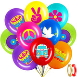 40 Pack 60'S Hippie Balloons Party Decorations, 12 Inch Retro Flower Groovy Party Power Peace Sign Latex Tie Dye Balloons For 60S 70S Groovy Woodstock Supplies